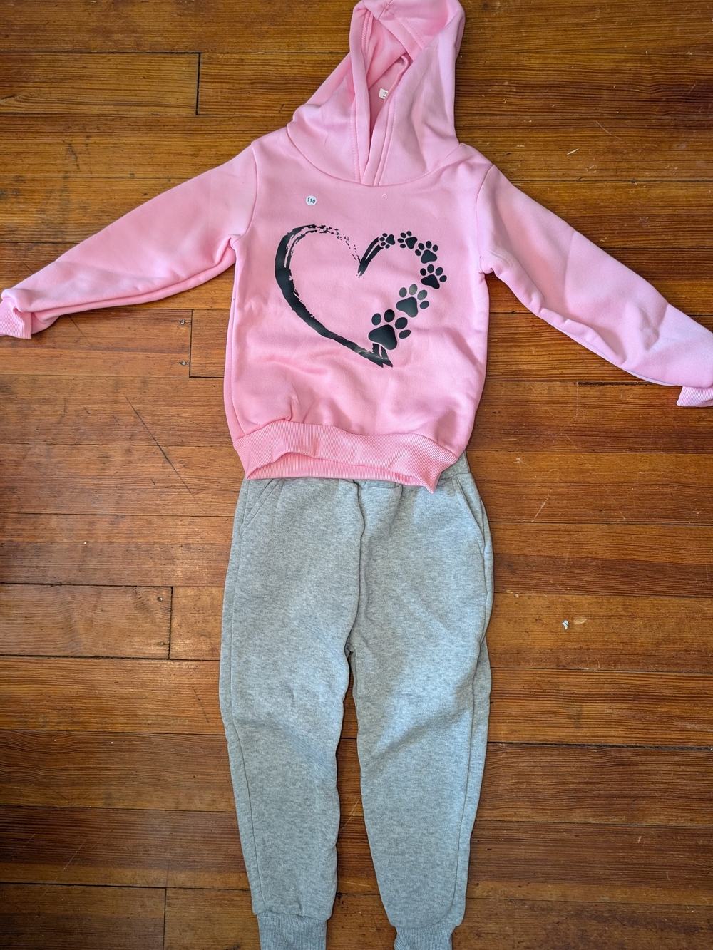 Girls' Pink Heart Paw-Print Hoodie & Gray Jogger Set